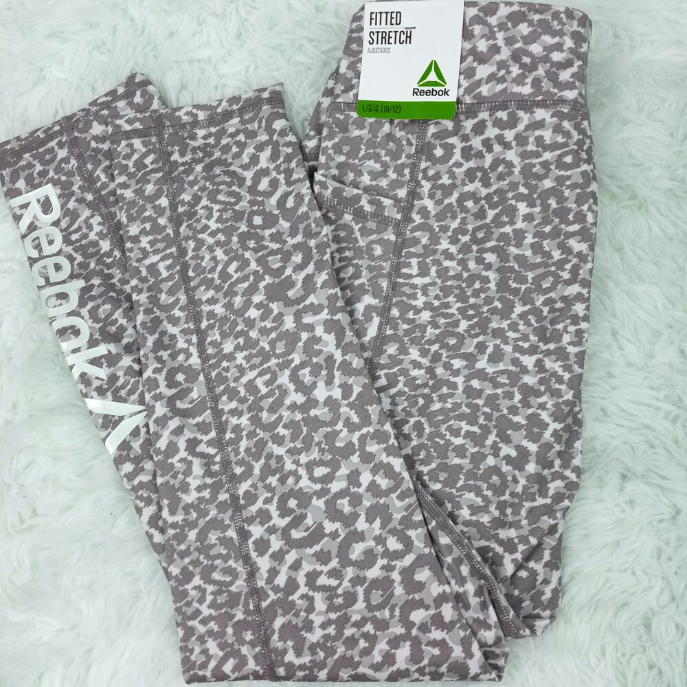 REEBOK~Girls Gray Leopard Print Leggings NWT~LG 10-12
